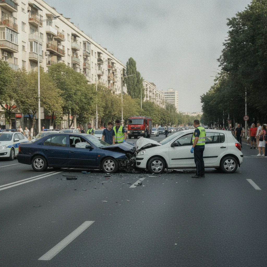 Accident între două autoturisme pe Bulevardul General Vasile Milea din Sibiu. Într-o mașină se afla un tânăr de 16 ani