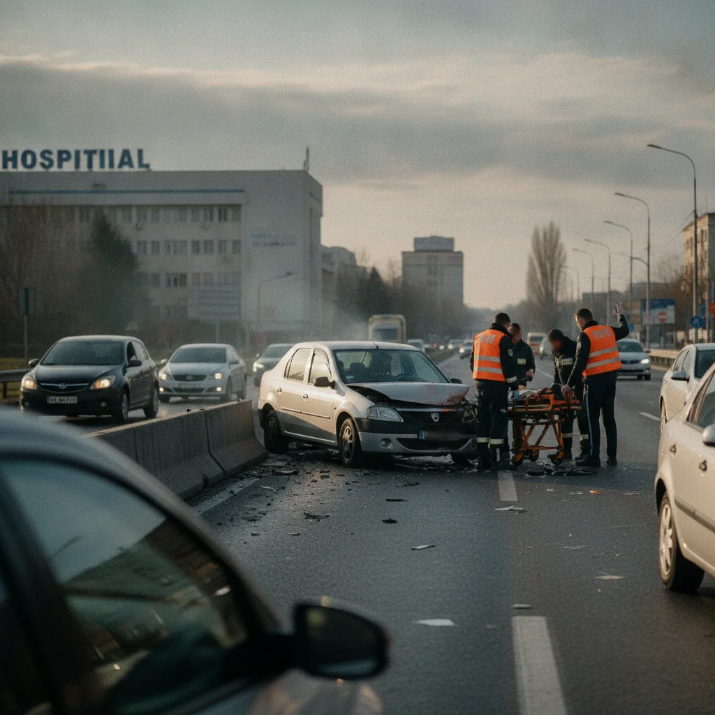 Accident pe Șoseaua Alba Iulia din Sibiu: doi răniți după impactul cu separatorul