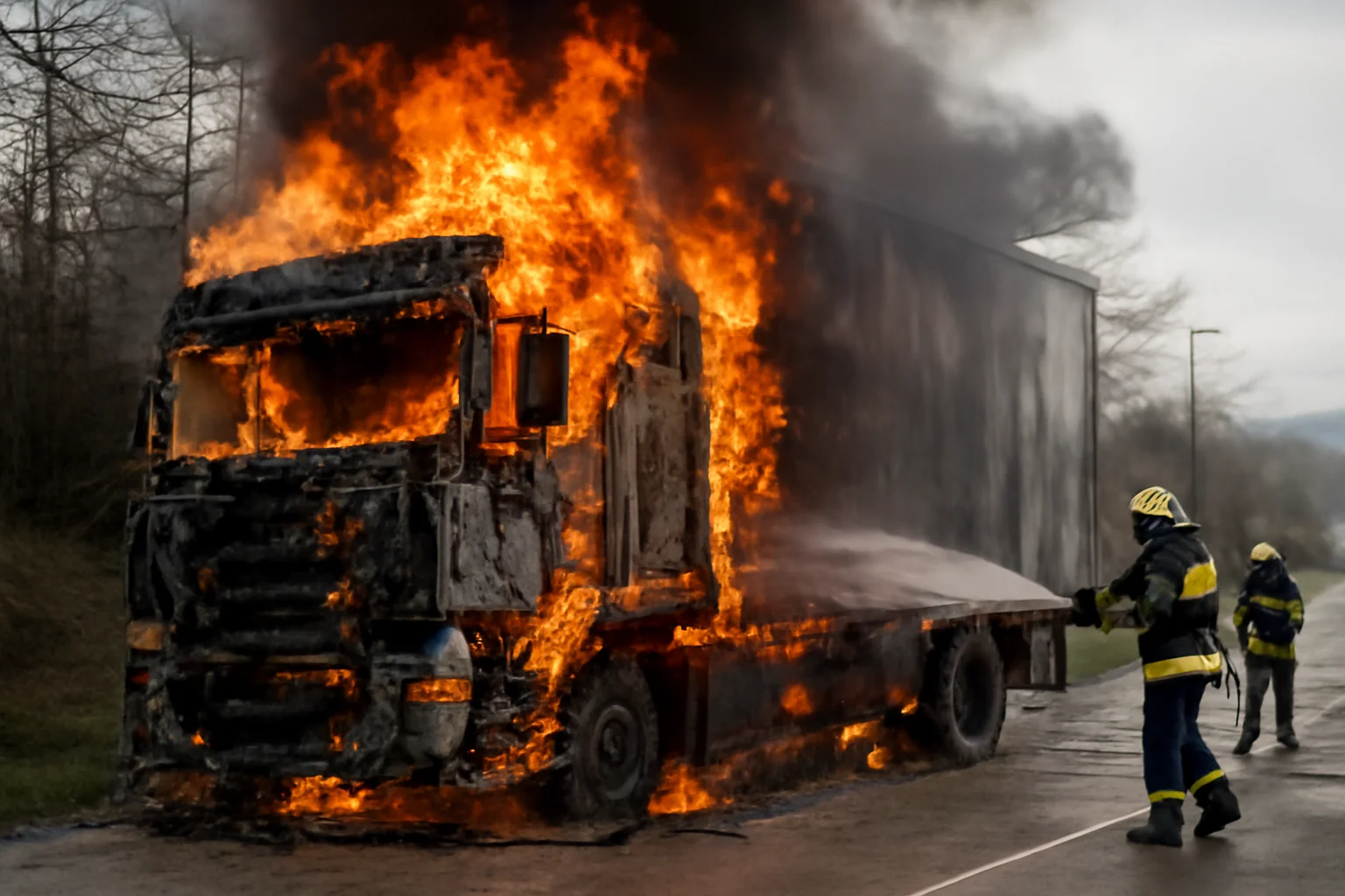 Autocamion dezafectat cuprins de incendiu la Copșa Mică, în județul Sibiu