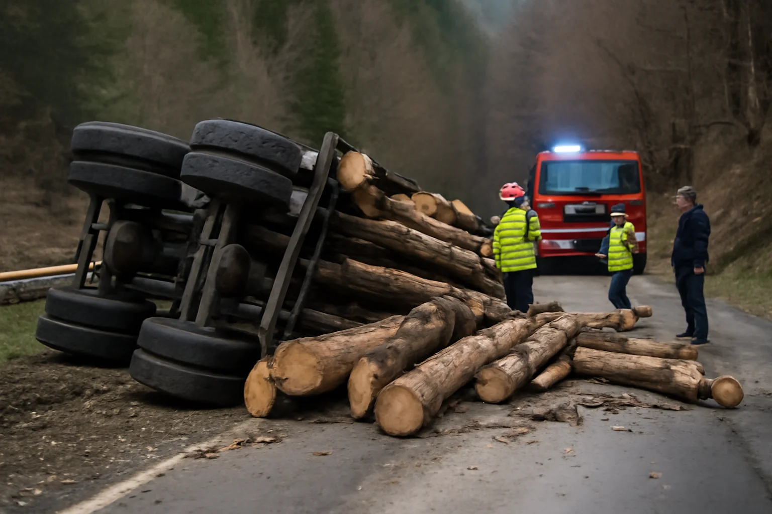 Doi bărbați au murit după răsturnarea unui camion cu lemne pe Valea Arpașu Mare, în județul Sibiu