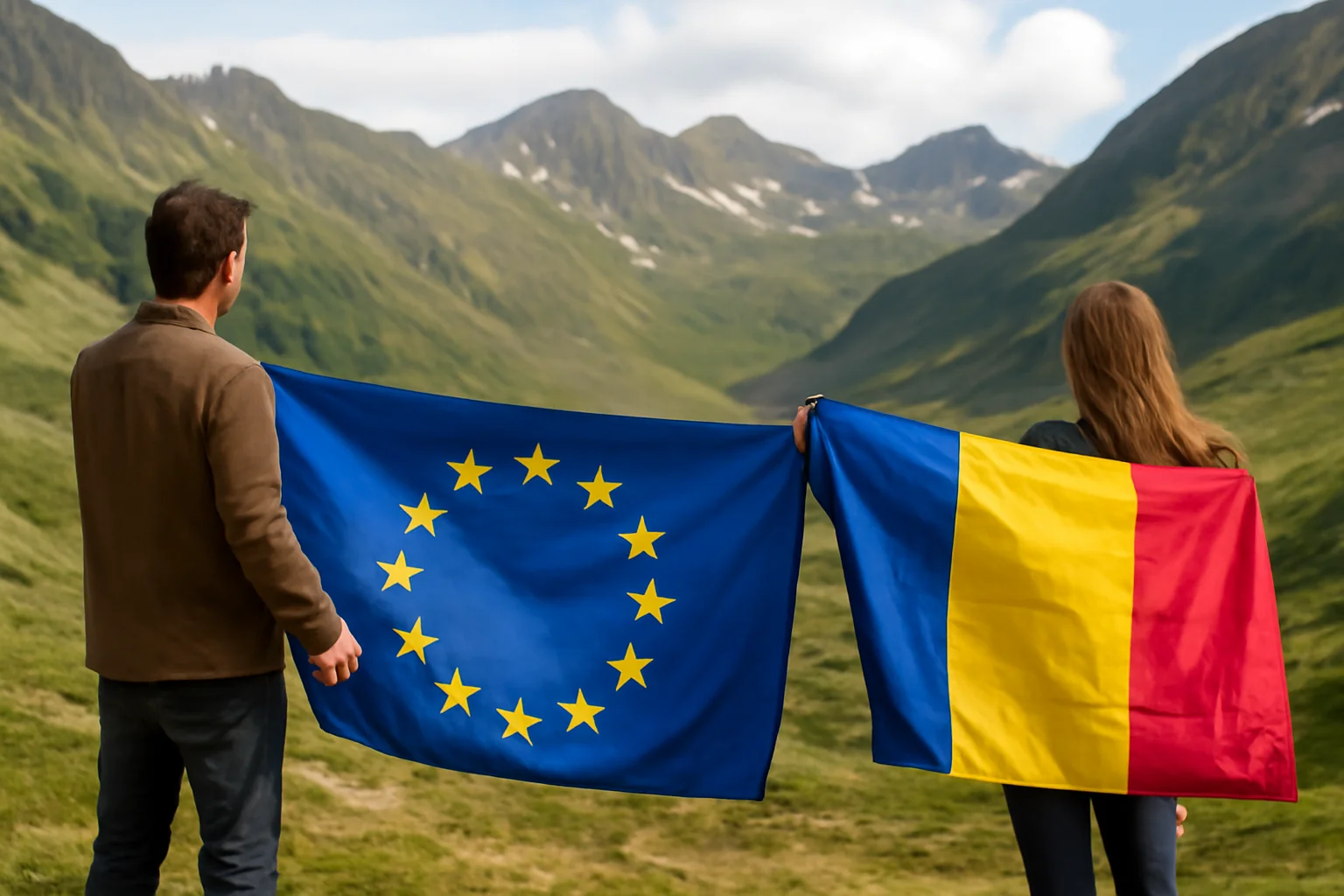 Drapelul UE și tricolorul României, simboluri în Făgăraș