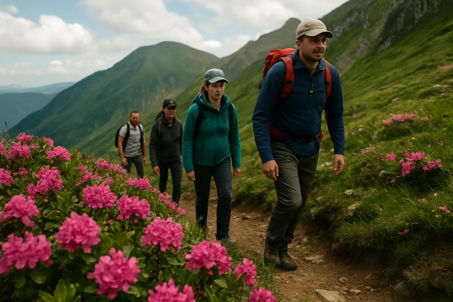 Drumeție pe Vârful Suru: Bujorii de munte au atras turiști