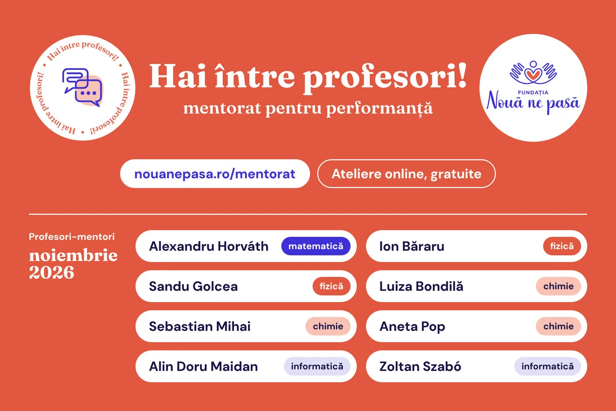 Hai între profesori: ateliere gratuite de mentorat pentru profesorii care pregătesc elevi pentru performanță