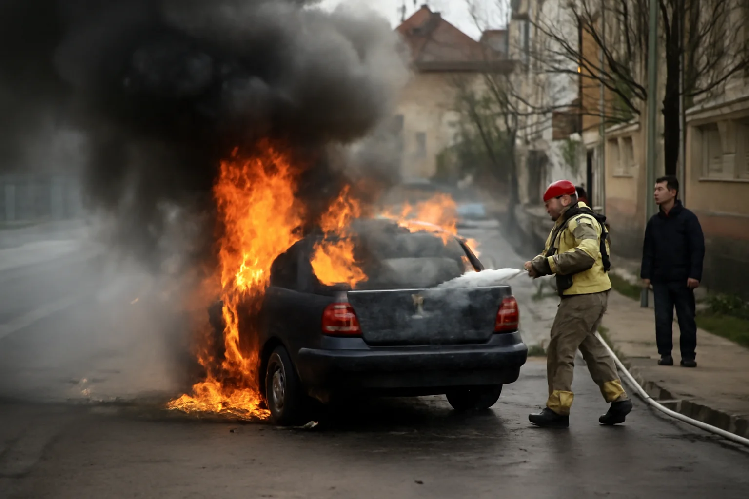 Incendiu devastator la un autoturism pe strada Școala de Înot