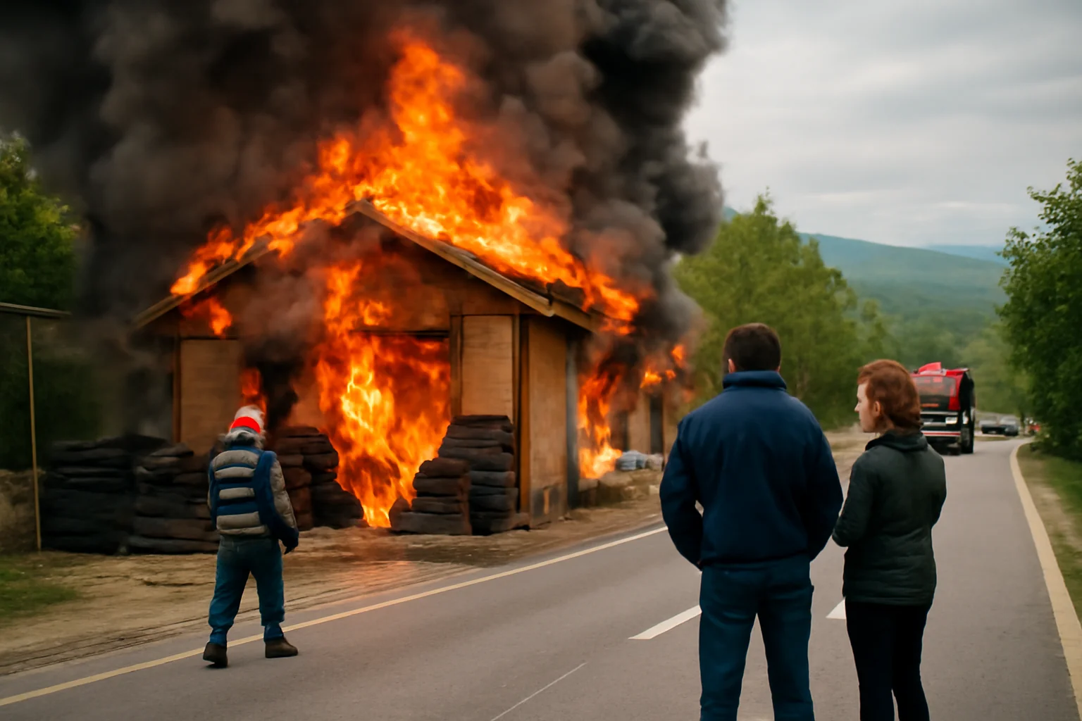 Incendiu la o vulcanizare de pe DN1, în zona Veștem, județul Sibiu
