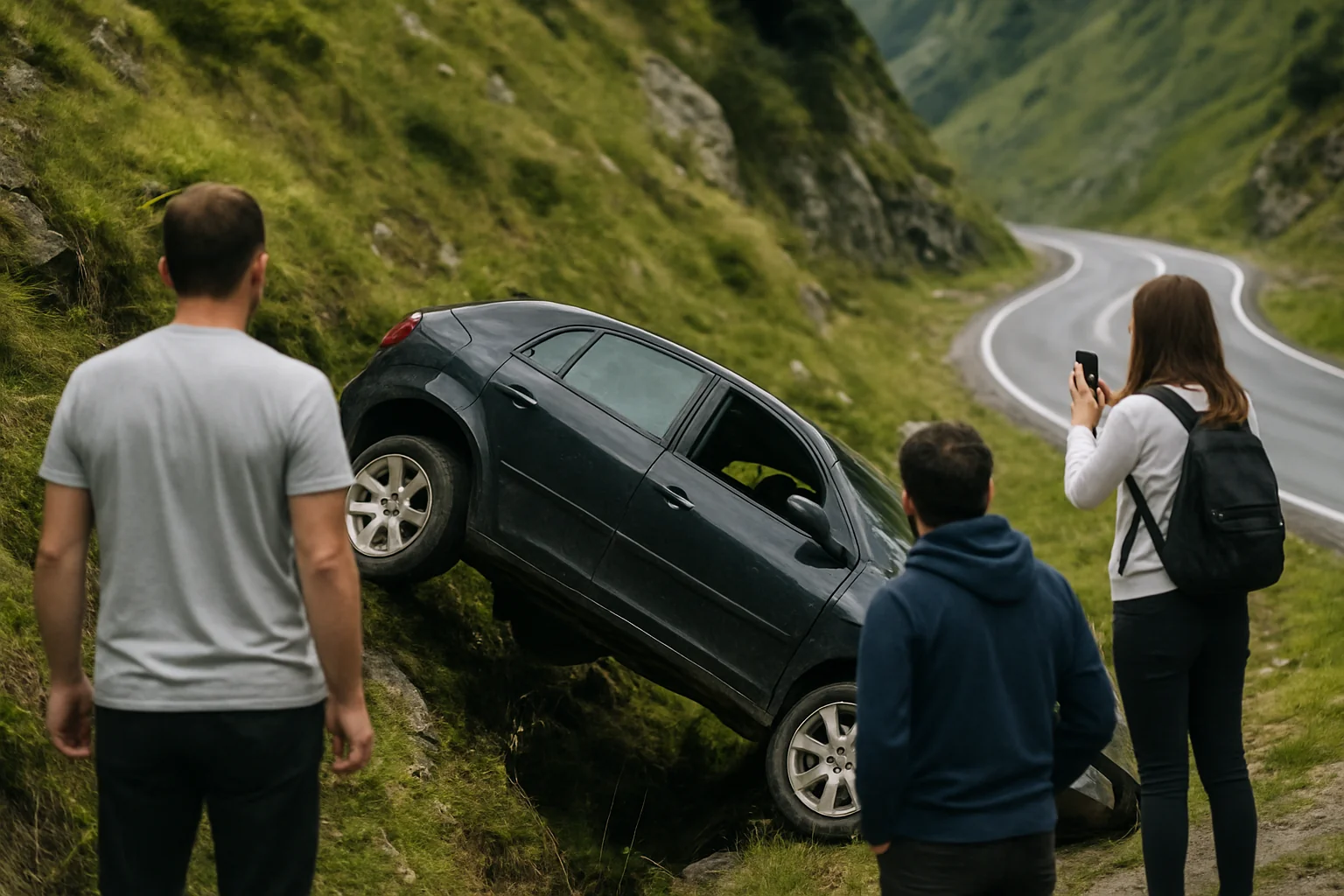 Mașină căzută în râpă pe Transfăgărășan, fără victime