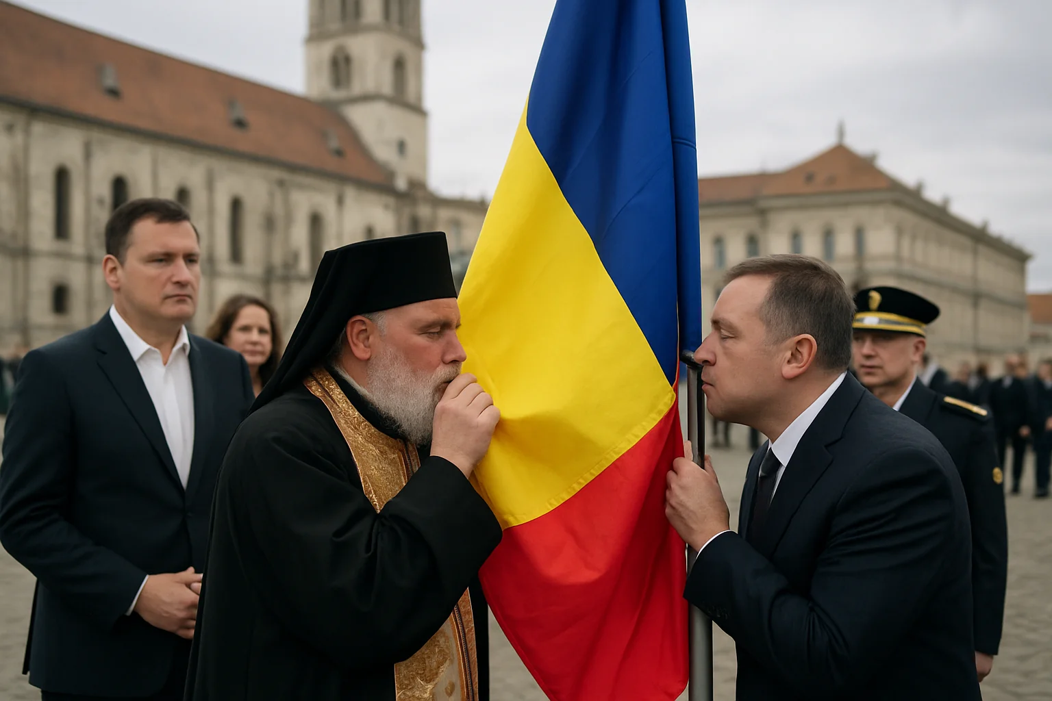 Noul drapel național, arborat în Piața Mare din Sibiu
