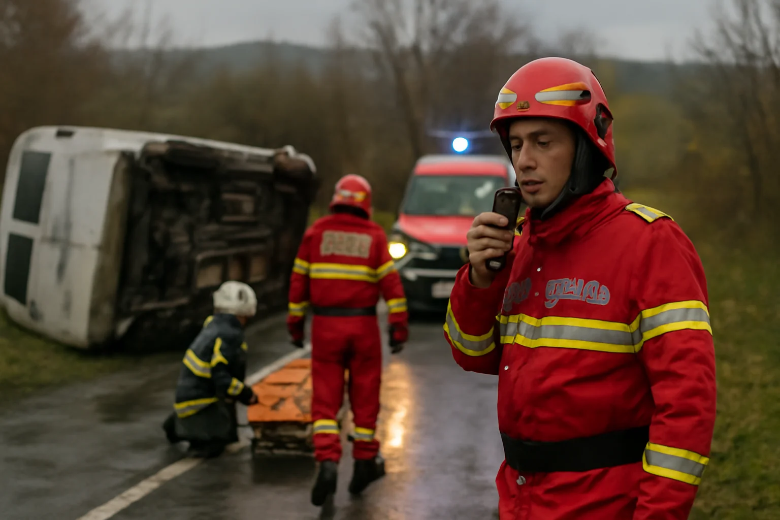 Plan roșu de intervenție după răsturnarea unui microbuz în județul Sibiu, reamintit în fluxul de știri