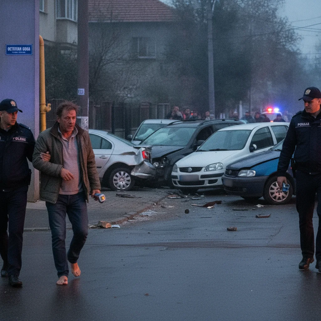 Șofer băut, 0,95 mg/l alcool, a lovit 4 mașini și o țeavă de gaz în Sibiu