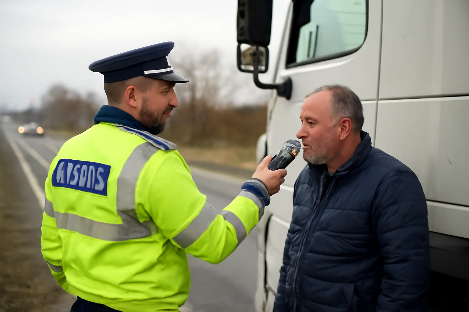 Șofer de TIR depistat băut pe DN1, amendat la Scoreiu, Sibiu