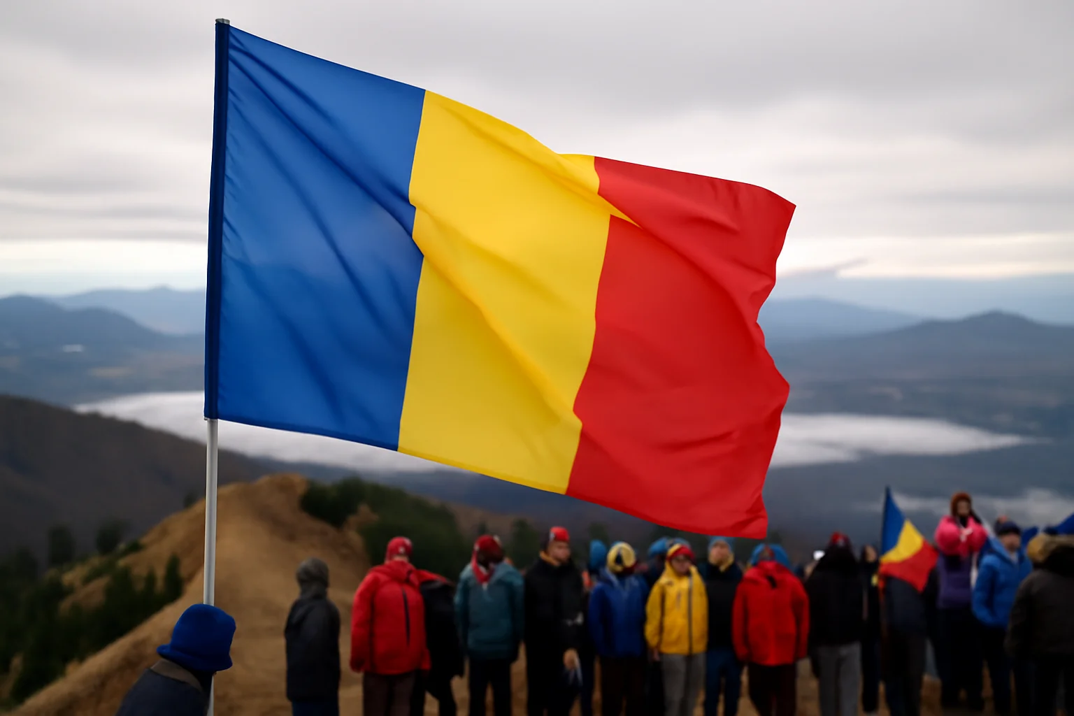 Steagul României flutură pe Vârful Prejba de Ziua Națională