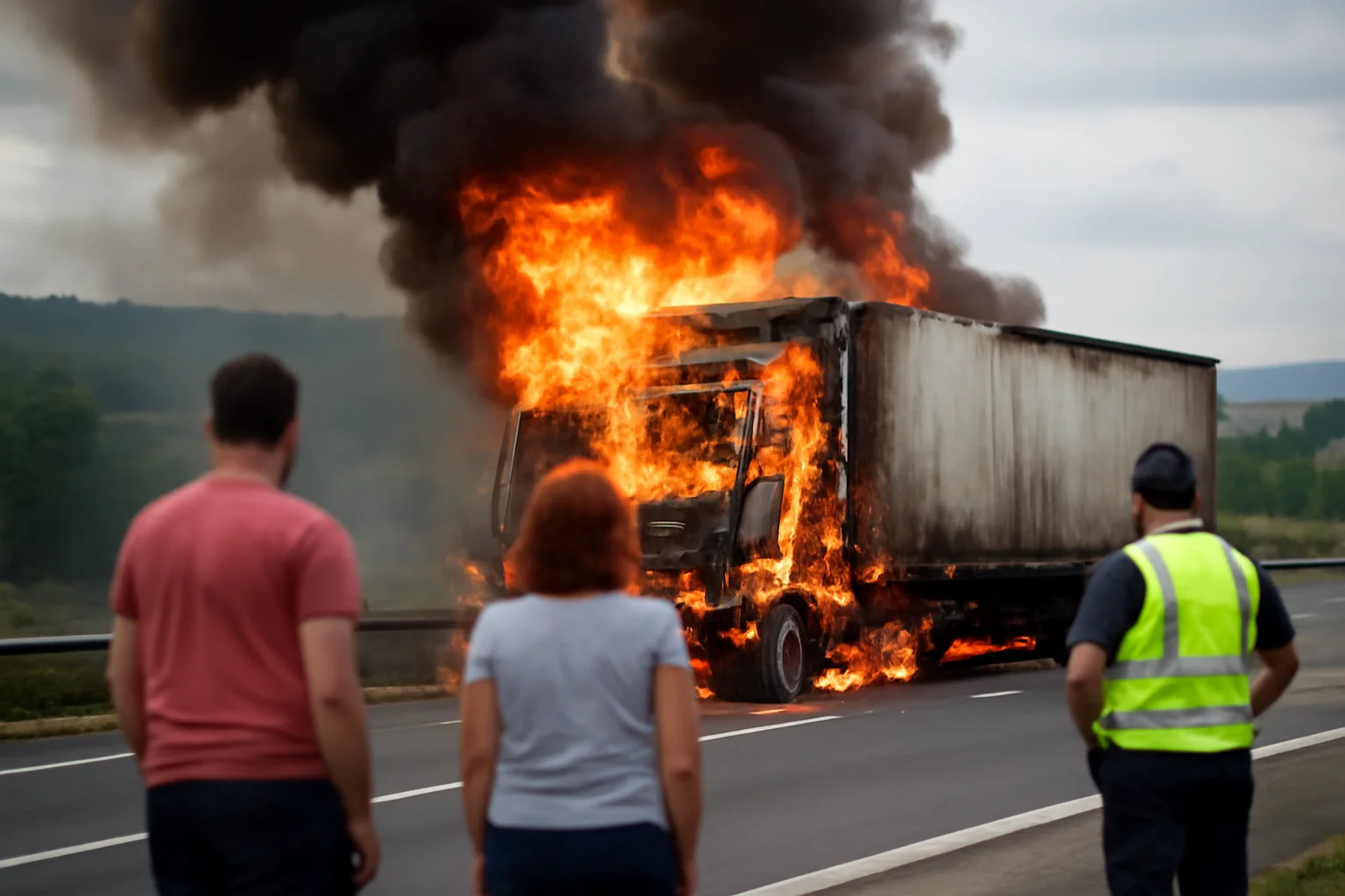 TIR cuprins de flăcări pe autostrada A1, în zona Săliște, județul Sibiu