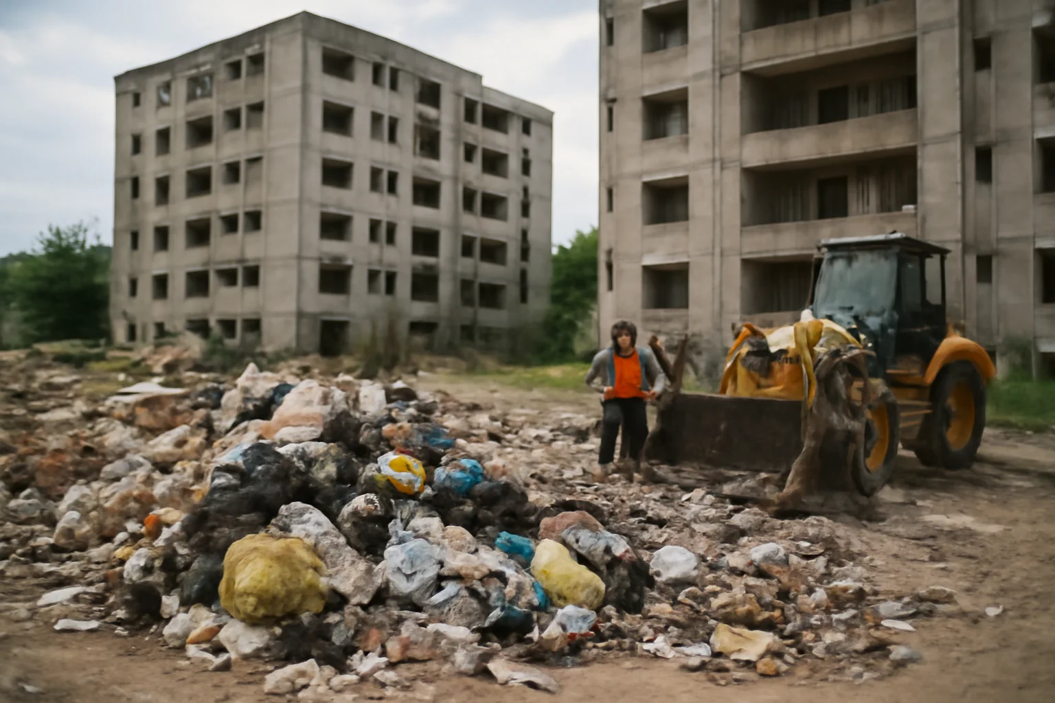 Tone de gunoi după evacuările din Cartierul italian, Primăria demarează curățenia și demolarea blocurilor