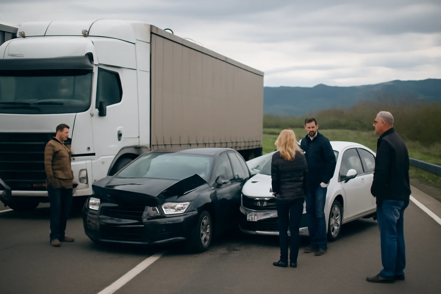 Trafic blocat temporar pe DN1 în zona Sibiu după o tamponare între un TIR și două mașini
