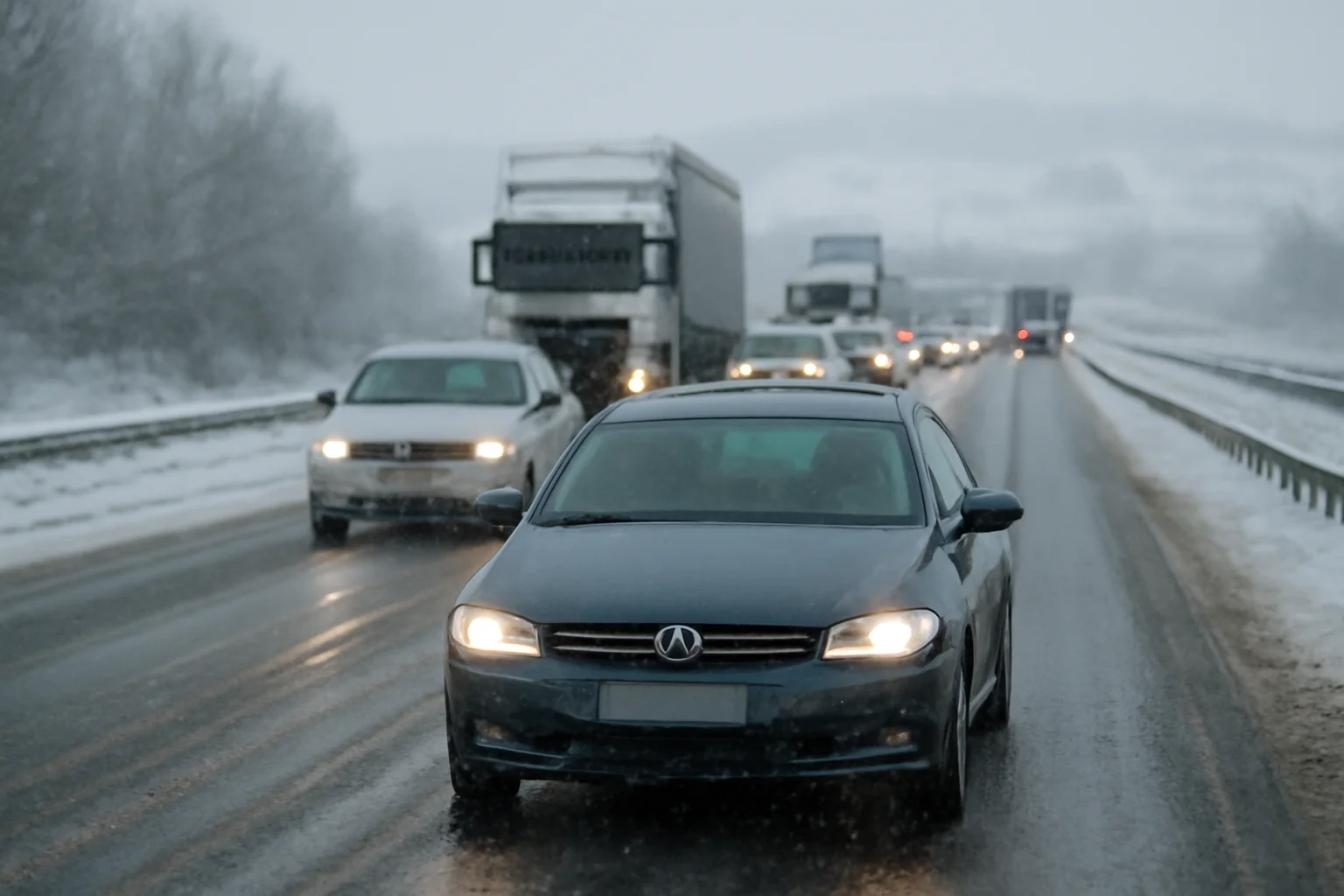 Trafic în condiții de iarnă pe A1, în zona Sibiu: circulație deschisă, dar cu carosabil umed