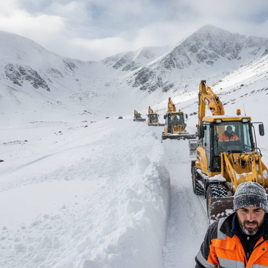 Transfăgărășan: utilajele intervin pe DN7C după ninsoarea abundentă